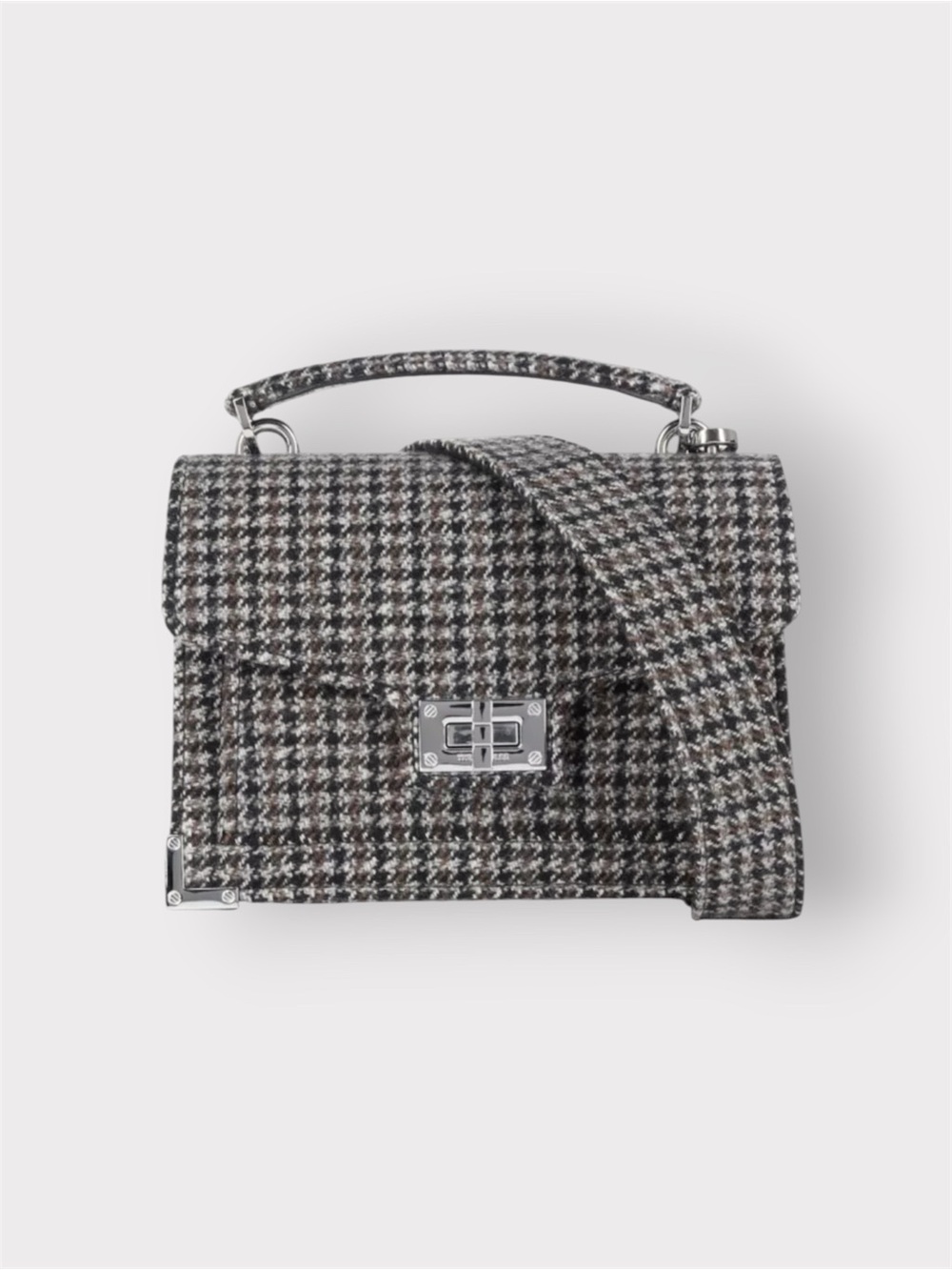 THE KOOPLES NWT Small Houndstooth Emily Shoulder Bag Silver Hardware  MSRP $495